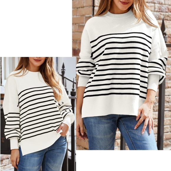 NWT Oversized Batwing Sweaters 2024 Fall Outfits Crewneck Ribbed Knit Side Slit - Picture 3 of 17